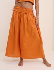 Orange High Waist Midi Skirt