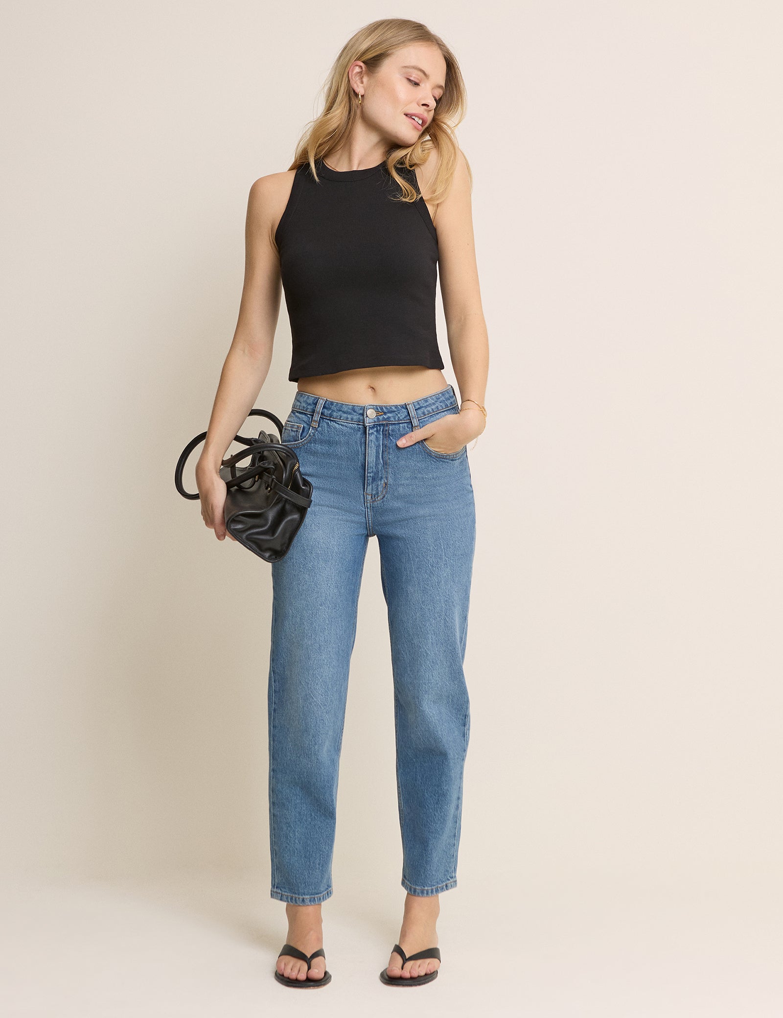 Blue Mid Rise Camden Tapered Jeans