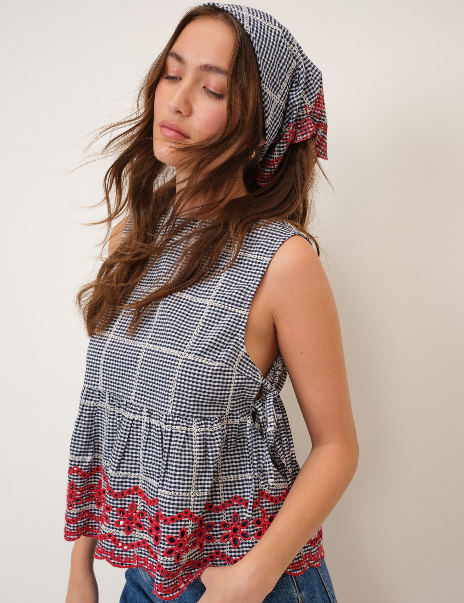 Navy Gingham Scarf