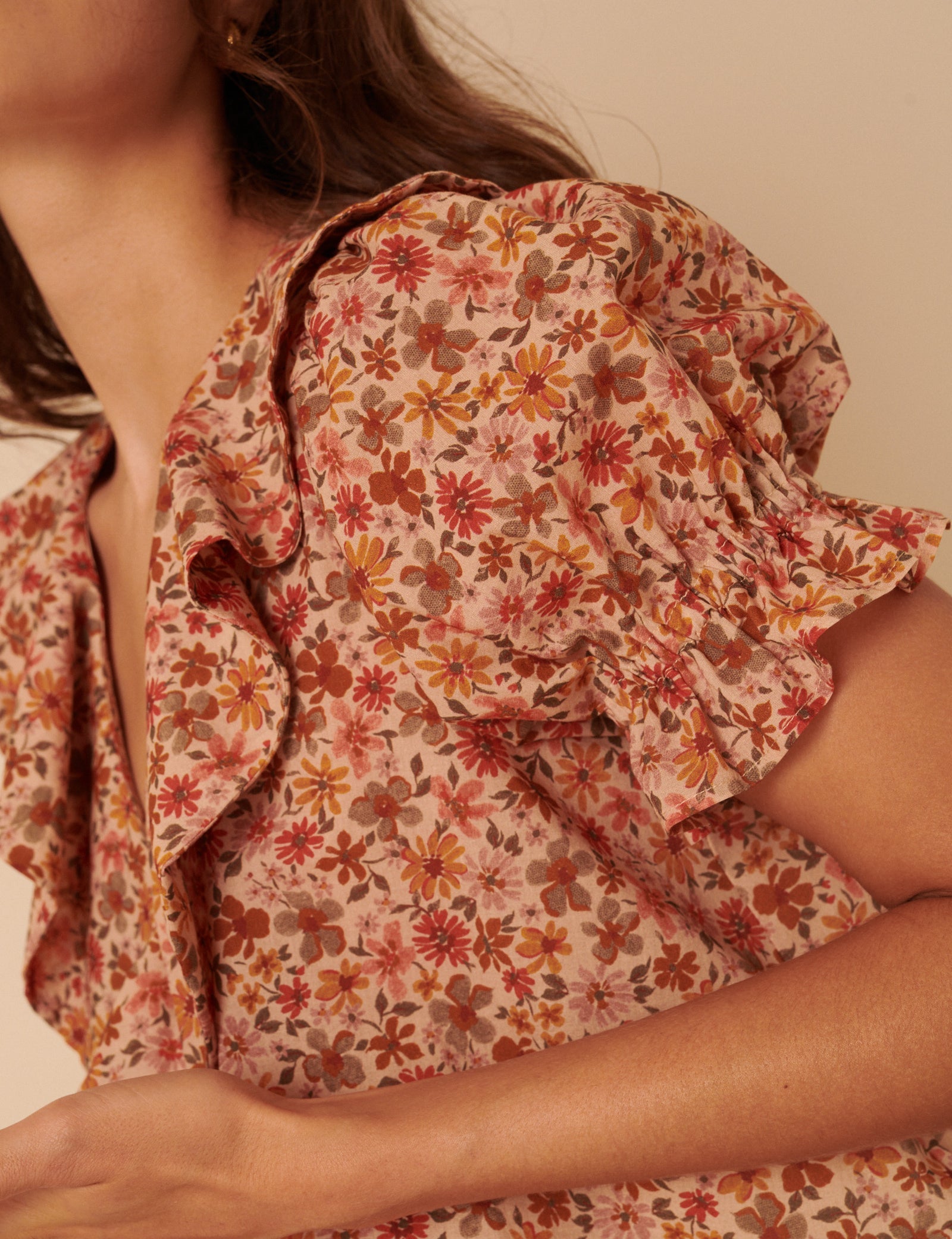Pink Floral Ruffle Trim Top