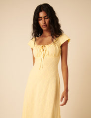 Lemon Yellow Lace Trim Melissa Midi Dress