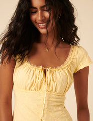 Lemon Yellow Lace Trim Melissa Midi Dress