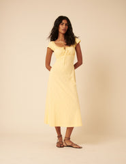 Lemon Yellow Lace Trim Melissa Midi Dress