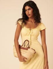 Lemon Yellow Lace Trim Melissa Midi Dress