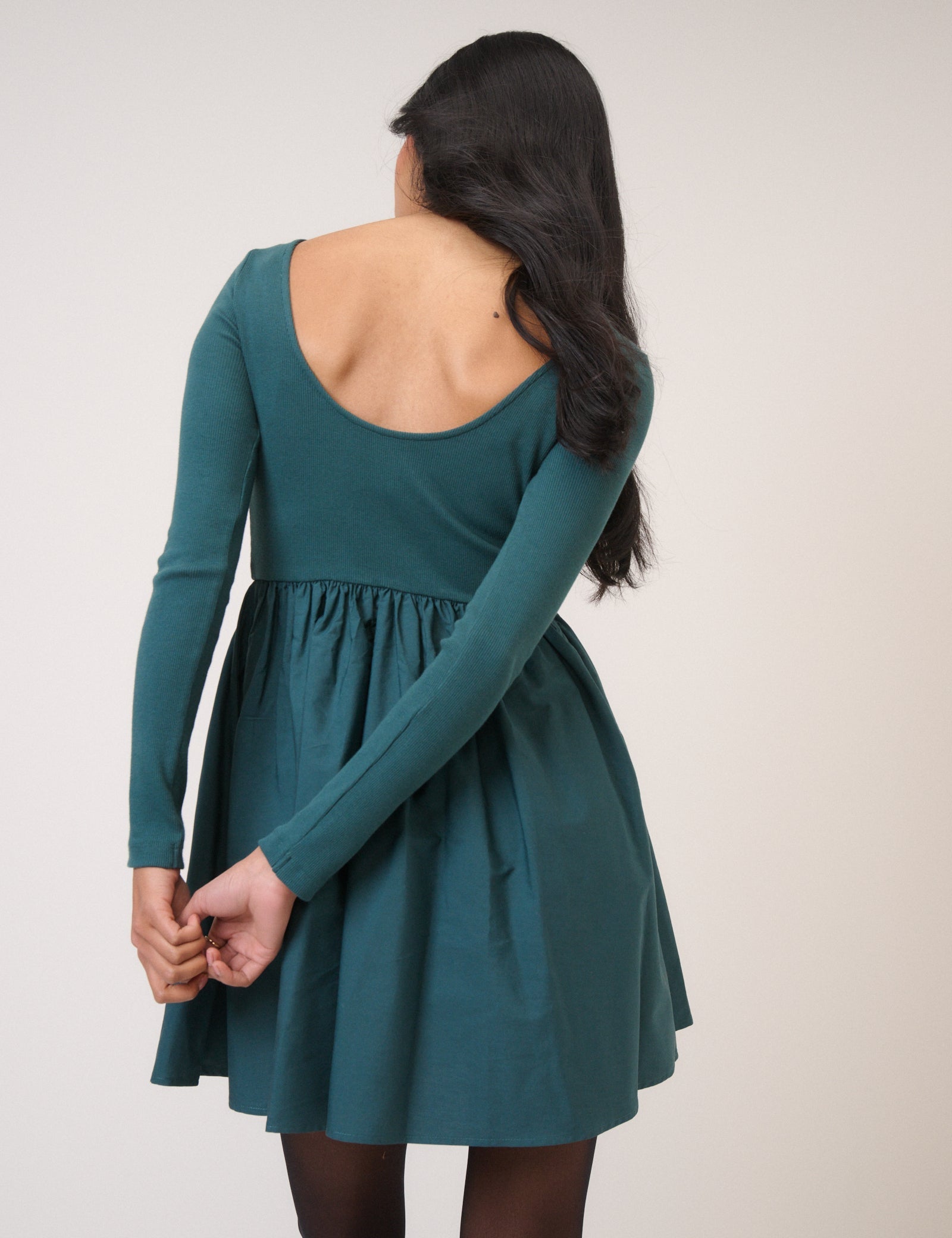 Turquoise Long Sleeve A-Line Penni Mini Dress