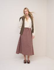 Pink And Brown Check Naples Midi Skirt