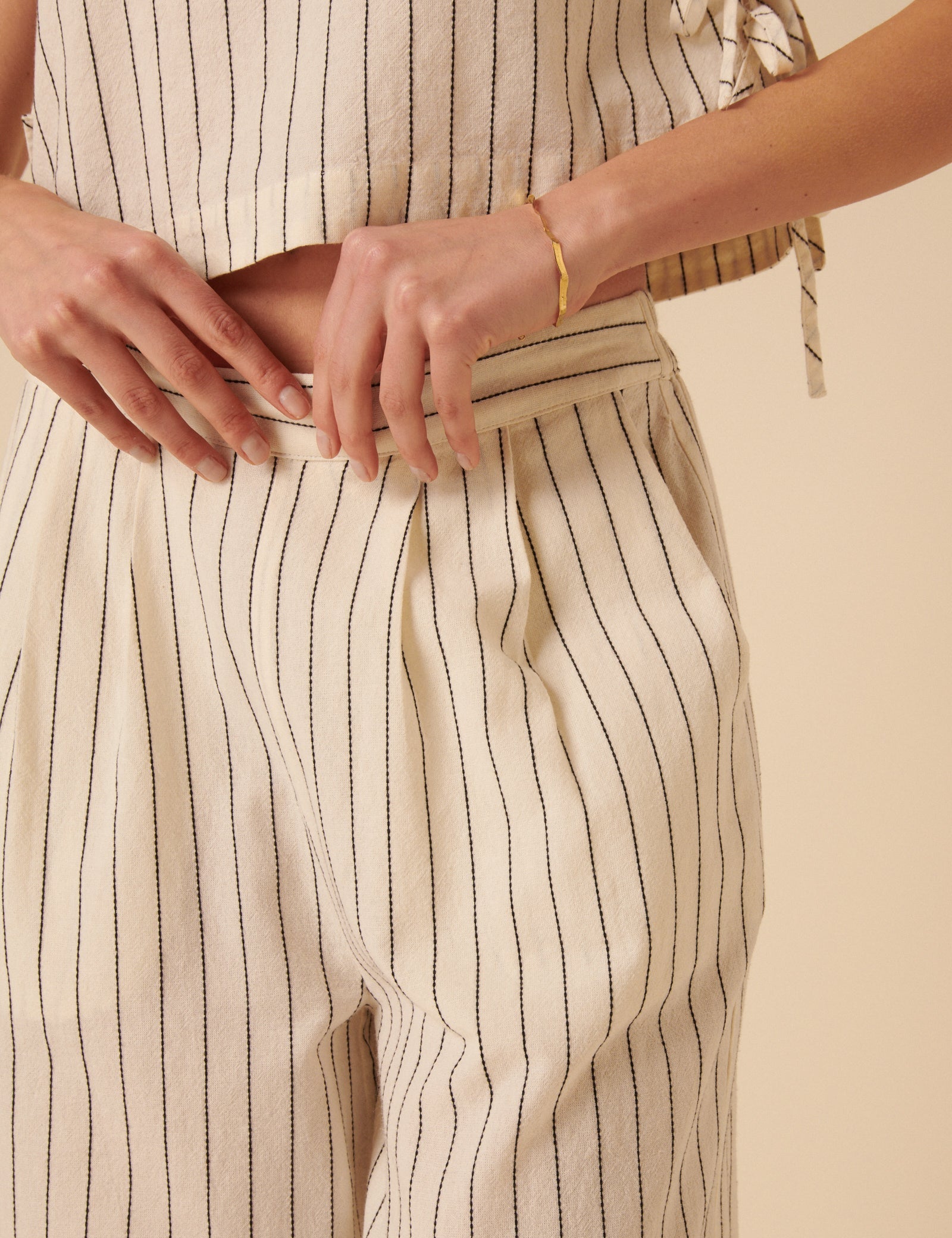 Cream Pinstripe Relaxed Trousers