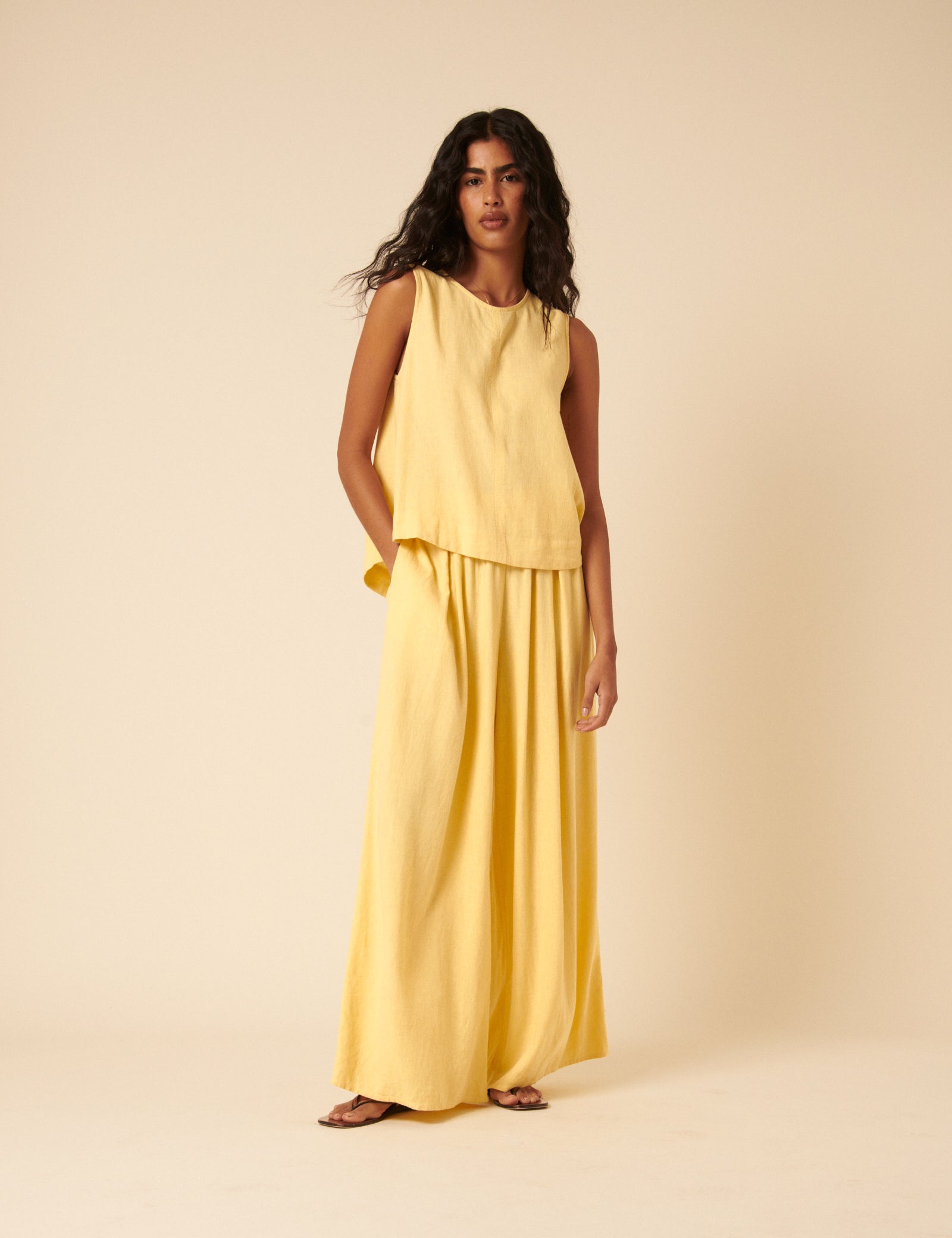 Butter Yellow Linen-Blend Swing Top