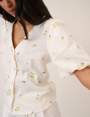 White Ditsy Floral Puff Sleeve Top