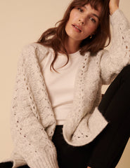 Grey Pointelle Relaxed Cardigan