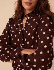 Burgundy Polka Dot Frill Blouse