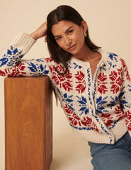 Cream Fair Isle Chunky Knit Cardigan