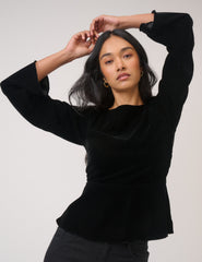 Black Velvet Long Sleeve Peplum Top