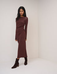 Chocolate Brown Polka Dot Laurella Midi Dress