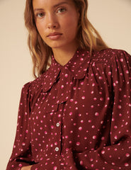NC x Lisou Burgundy Crepe Statement Collar Blouse