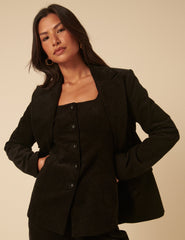 NC x Lisou Black Cord Longline Tailored Waistcoat