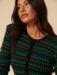 NC x Lisou Green Ribbed Knitted Pleated Long Sleeve Top