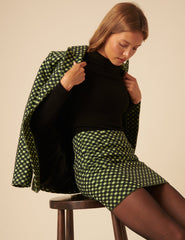 NC x Lisou Black and Lime Green Jacquard Checkerboard Mini Skirt