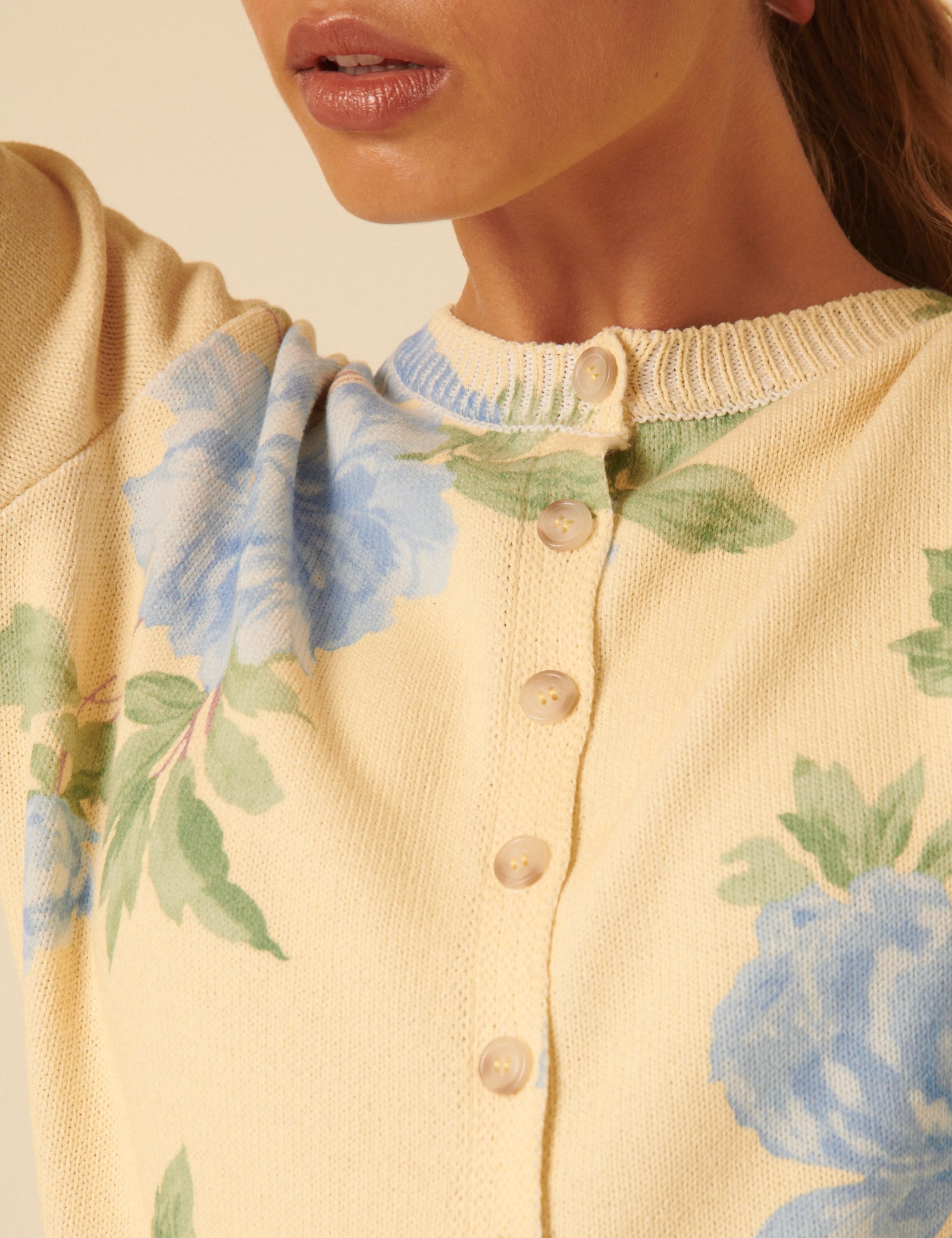 Yellow Floral Crew Neck Cardigan