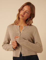 Beige Crew Neck Cardigan