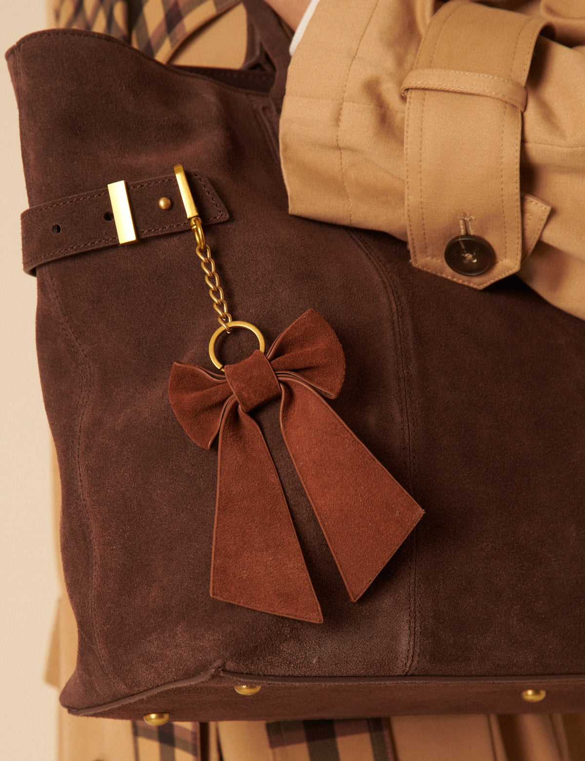 Tan Suede Bow Key Chain