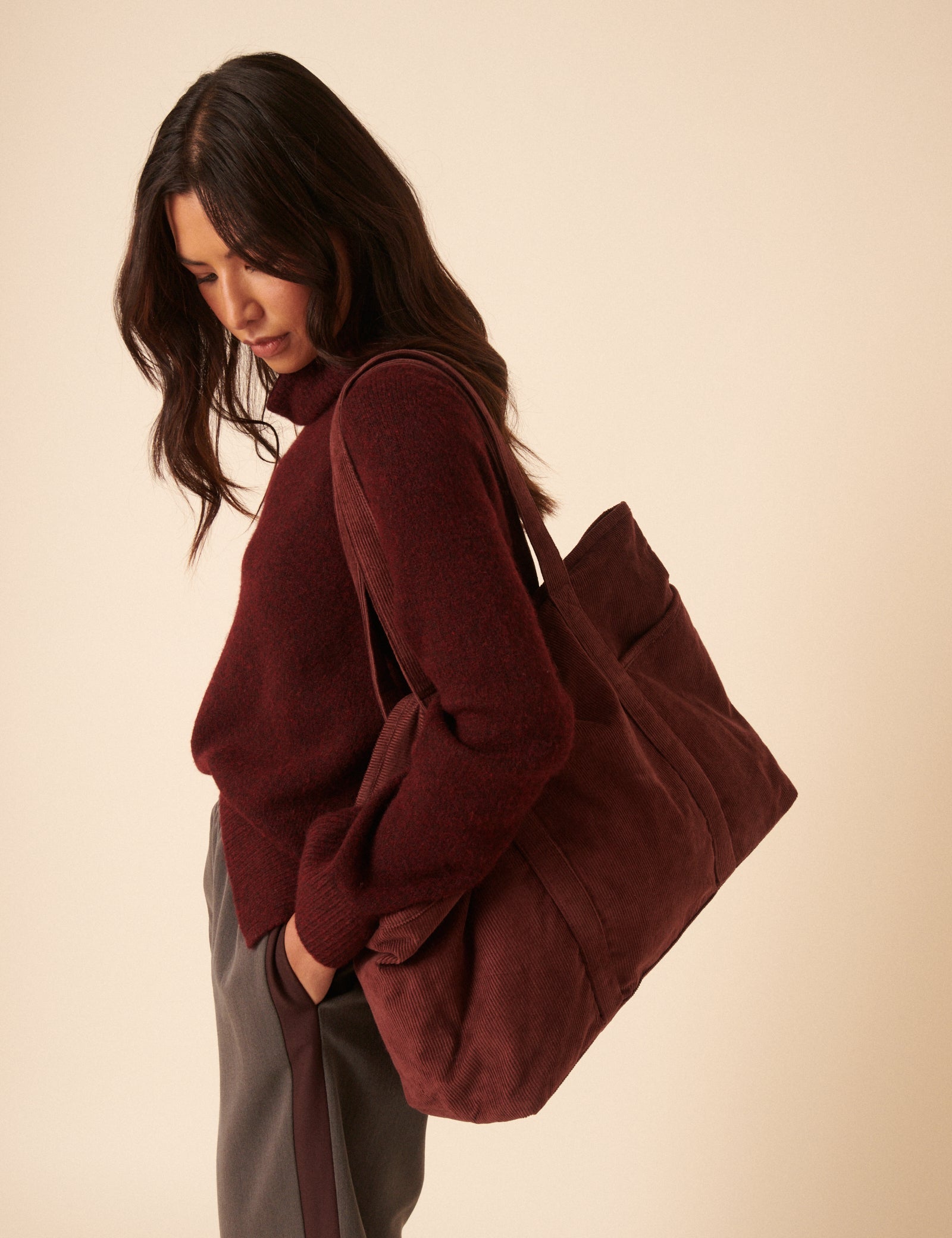 Brown Cord Tote Bag