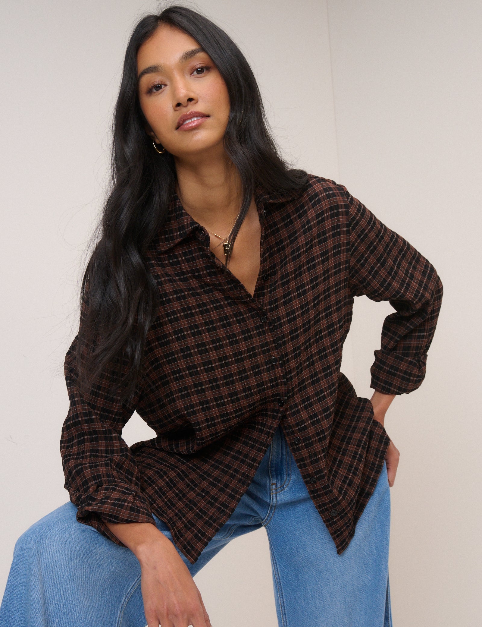 Brown And Black Check Shirt
