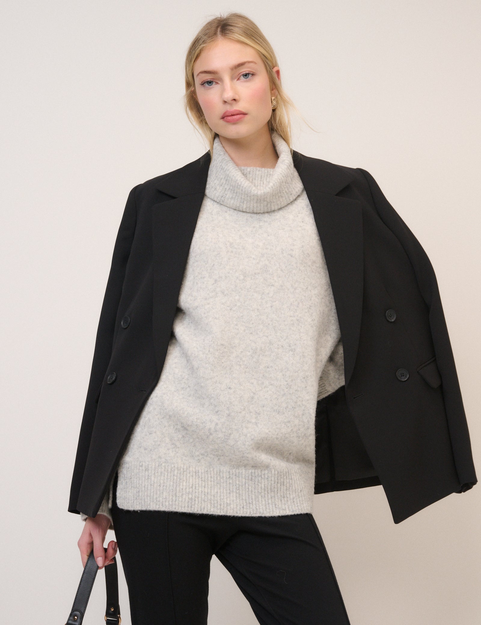 Grey Roll Neck Longline Jumper