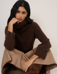 Chocolate Brown Roll Neck Longline Jumper