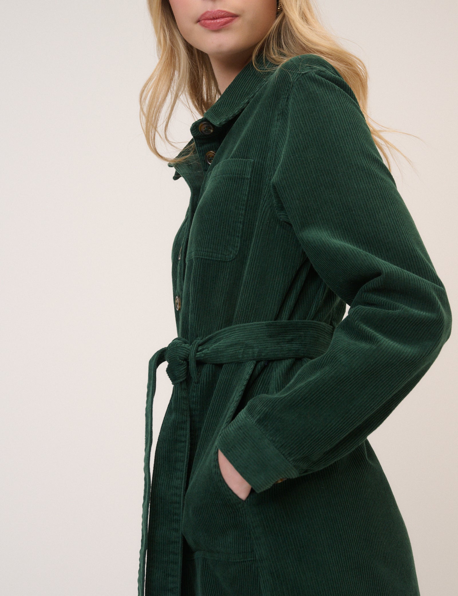Green Cord Tie Waist Lizzy Midi Dress