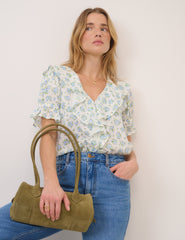 White Floral Ruffle Trim Top