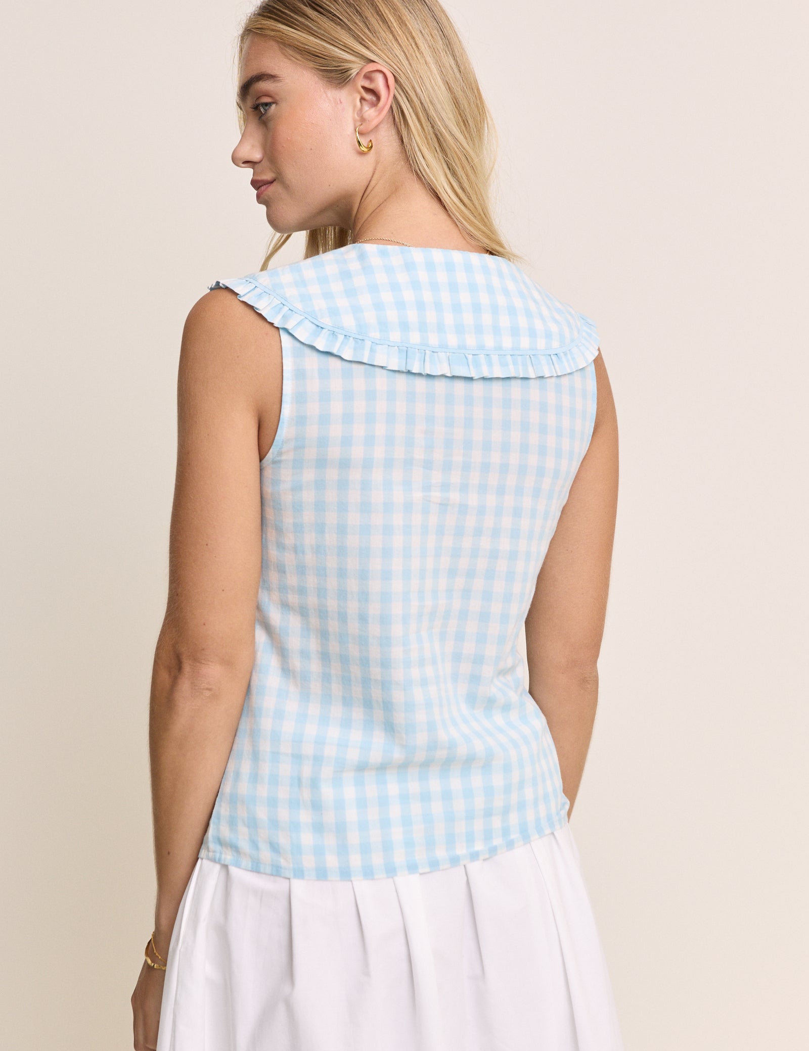 Blue Gingham Embroidered Birdie Blouse