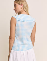 Blue Gingham Embroidered Birdie Blouse