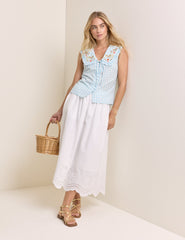 Blue Gingham Embroidered Birdie Blouse
