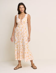 White Ditsy Floral Tiered Heather Midi Dress
