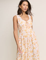 White Ditsy Floral Tiered Heather Midi Dress