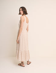 Ivory Ditsy Floral Lace Trim Heather Midi Dress