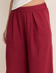 Burgundy Linen-Blend Wide Leg Jerrow Trousers