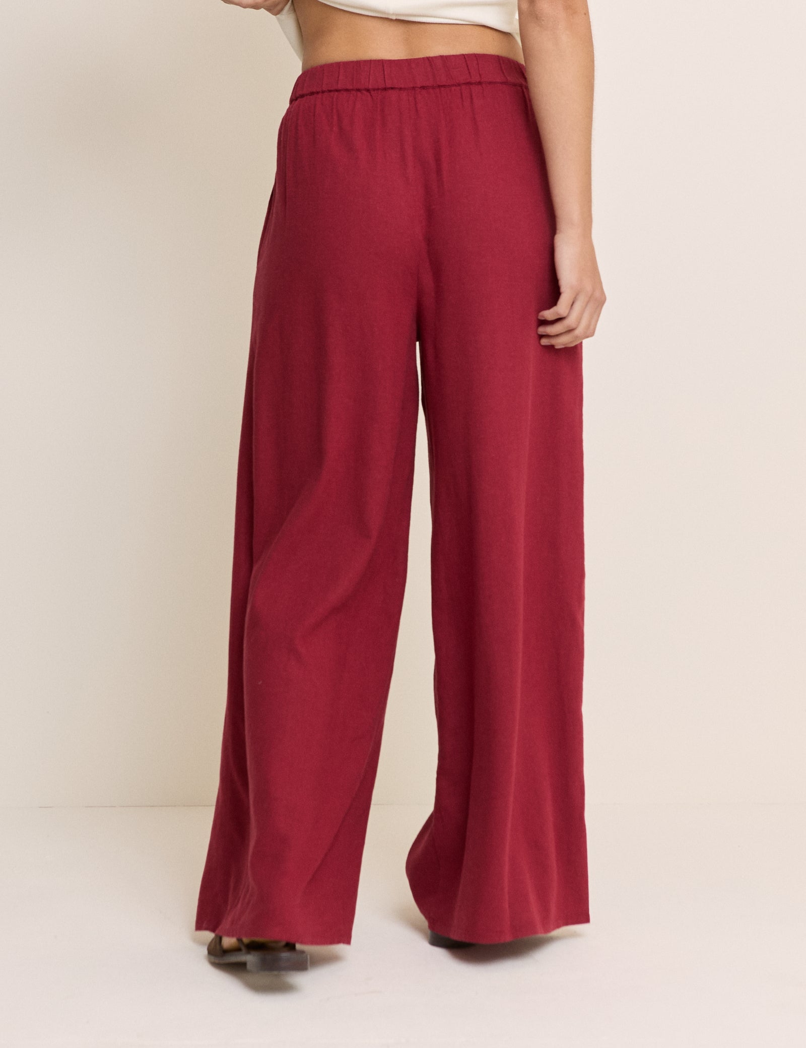 Burgundy Linen-Blend Wide Leg Jerrow Trousers