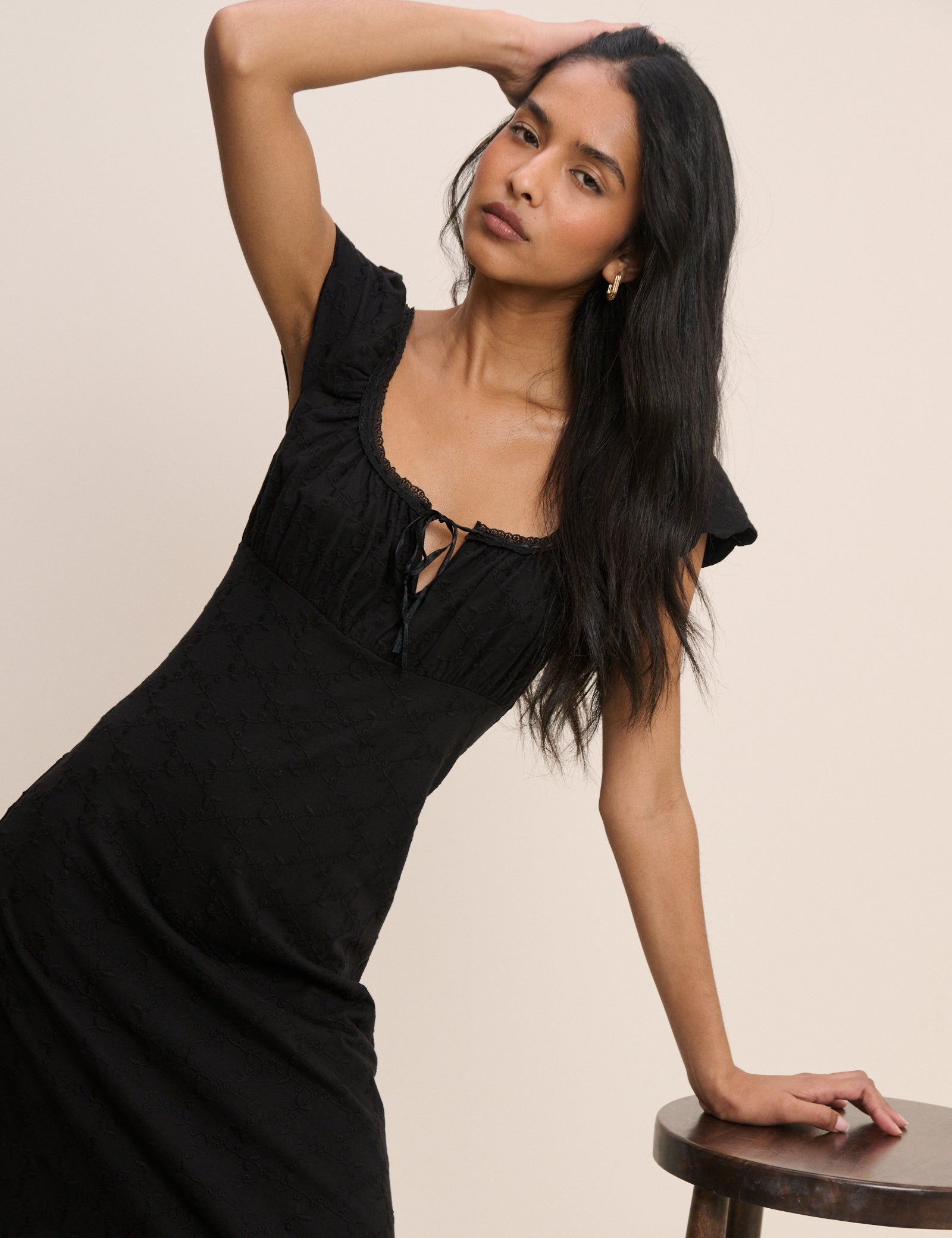 Black Lace Trim Melissa Midi Dress