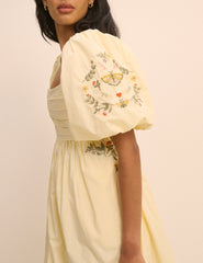 Butter Yellow Embroidered Pleated Nova Midi Dress
