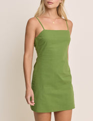 Green Linen-Blend Palma Mini Dress