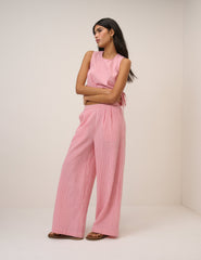 Pink Pinstripe Wide Leg Trousers