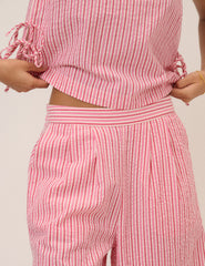 Pink Pinstripe Wide Leg Trousers