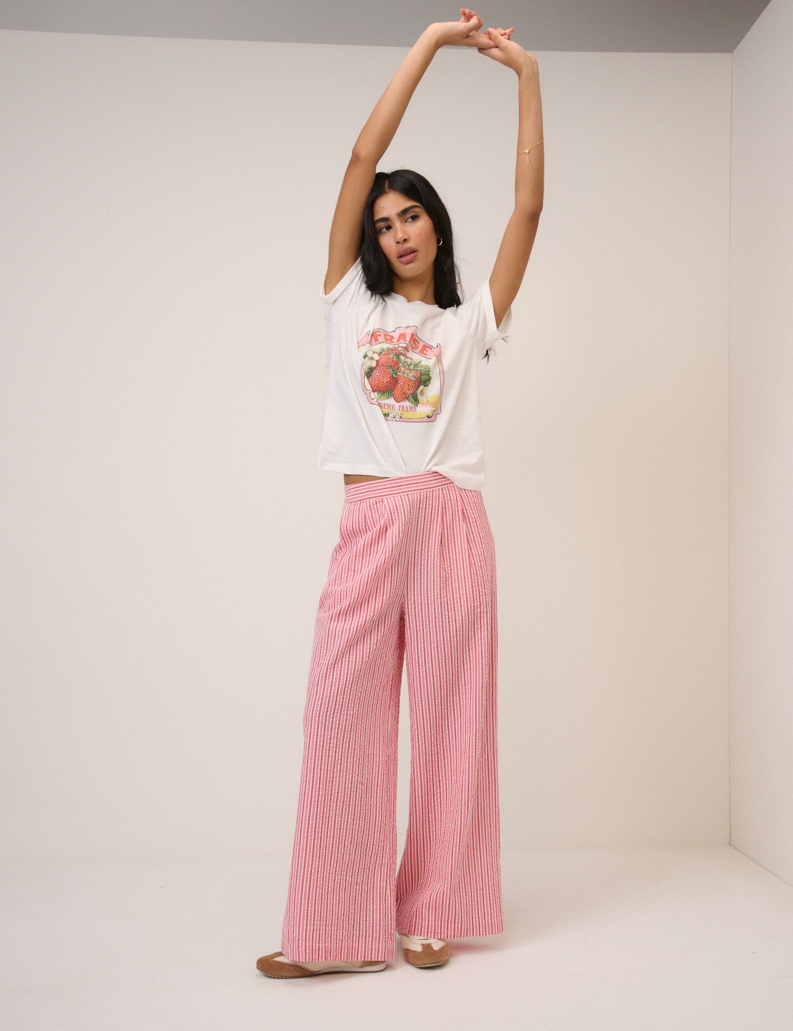 Pink Pinstripe Wide Leg Trousers