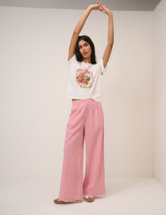Pink Pinstripe Wide Leg Trousers