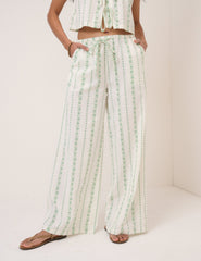 White Printed Reese Wide Leg Trousers
