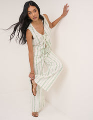 White Printed Reese Wide Leg Trousers