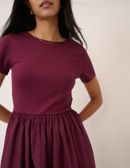 Burgundy Short Sleeve Sarah Midi Dress