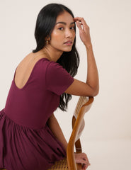 Burgundy Short Sleeve Sarah Midi Dress